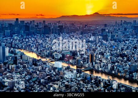 Blick auf Mt. Fuji und Tokio vom Skytree Tower, Tokio, Japan Stockfoto
