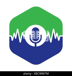 Medizinisches Podcast-Logo mit Herzpuls. Podcast Heartbeat Line Logo Design Vektorvorlage. Stock Vektor