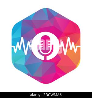 Medizinisches Podcast-Logo mit Herzpuls. Podcast Heartbeat Line Logo Design Vektorvorlage. Stock Vektor