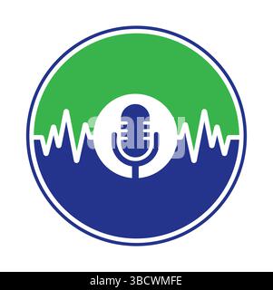 Medizinisches Podcast-Logo mit Herzpuls. Podcast Heartbeat Line Logo Design Vektorvorlage. Stock Vektor