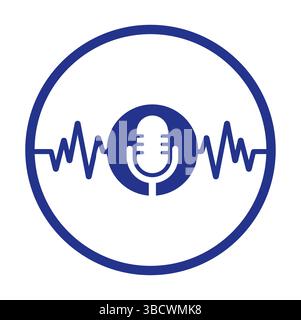 Medizinisches Podcast-Logo mit Herzpuls. Podcast Heartbeat Line Logo Design Vektorvorlage. Stock Vektor