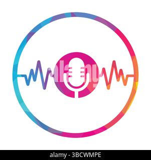 Medizinisches Podcast-Logo mit Herzpuls. Podcast Heartbeat Line Logo Design Vektorvorlage. Stock Vektor