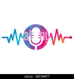 Medizinisches Podcast-Logo mit Herzpuls. Podcast Heartbeat Line Logo Design Vektorvorlage. Stock Vektor