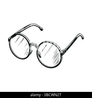Runde Brille im handgezeichneten Vintage-Skizzenstil Stock Vektor