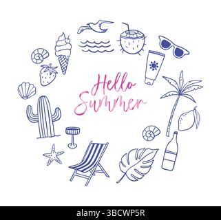 Kollektion mit handgezeichneten Sommerplakaten. Zeichenstil mit Buntstift, italienisch la dolce vita. Wandbilder. Vektorabbildung Stock Vektor