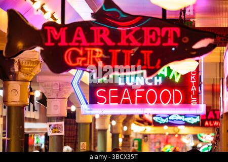 Pike Place Market, Seattle, Washington State, USA. (Nur Für Redaktionelle Zwecke) Stockfoto