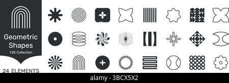 Rückwirkendes Dekoratives Geometrisches Akzentelement Formen Volumenkörper-Symbolset. Retro Dekorative Geometrische Akzentelemente Formen Silhouette Symbol Collection Stock Vektor