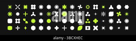 Postmoderne geometrische abstrakte Formen, Retro-Designsymbole in Y2K. Vektorformen, trendige Retro-Designsymbole im Y2K-Stil. Geometrische Formen festgelegt. Stock Vektor