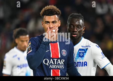 Paris, Frankreich. Mai 2025. Desire Doue (A) während des Ligue-1-Spiels zwischen PSG und AJ Auxerre am 7. Mai 2025. - 17/05/2025 - France/Ile-de-France (Region)/Paris - Julien Mattia/Le Pictorium Credit: LE PICTORIUM/Alamy Live News Stockfoto