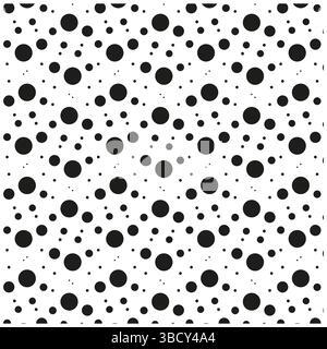 Kräftige schwarze Punkte. Nahtlose kreisförmige Spots. Sich wiederholendes Polka-Motiv. Kontrastreiches Design. Stock Vektor