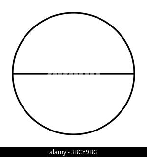 Minimalistisches schwarzes Liniendiagramm, Umrissstil... Geteilter Kreis in zwei Segmente. Pieroundform in 2 Schichten schneiden. Stock Vektor