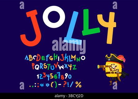 Lustige süße Schriftart, Spielart für Kinder, Comic-Schriftart, kreatives kindliches englisches Alphabet. Vektorspaß bunte Buchstaben und Zahlen Typografie Set. Zeichentrickfilm-flippige abc-Schriftart mit niedlichen, groovigen Charakteren Stock Vektor