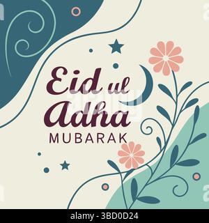 Modernes Teal Eid ul Adha Design mit geometrischen Mustern und moderner Typografie Stock Vektor