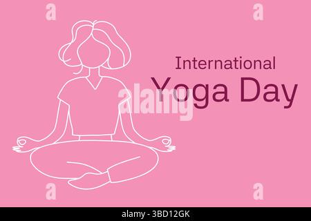 Illustration zum Internationalen Yoga-Tag in minimalistischem Stil mit ruhigem rosa Hintergrund Stock Vektor