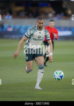 20. Mai 2025, San Jose, Kalifornien, USA: Ariel Lassiter #7 von Portland Timbers FC treibt den Ball im Achtelfinale des U.S. Open Cup zwischen Portland Timbers FC und San Jose Earthakes im PayPal Park voran. Am 20. Mai 2025 in San Jose, Kalifornien. (Kreditbild: © Ismael Sanchez Garcia/OKULARIE via ZUMA Press Wire) NUR REDAKTIONELLE VERWENDUNG! Nicht für kommerzielle ZWECKE! Stockfoto