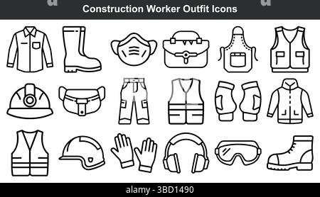Symbole Für Sicherheitsausrüstung Für Bauarbeiter Stock Vektor
