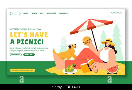 Social Media Landing Page Hand gezeichnet flache Illustration zur Feier des Internationalen Picknicktages Stock Vektor