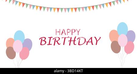 Farbenfrohe Happy Birthday Banner mit Ballons, Geschenken und Kuchen – Celebration Graphics Stock Vektor