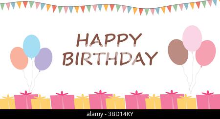 Geburtstagsbanner mit Ballons und bunten Geschenken Stock Vektor