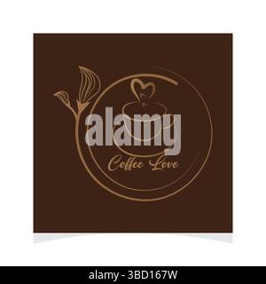 Künstlerisches Coffee Love Logo mit einer Tasse Kaffee mit Herzen und dekorativen Elementen Stock Vektor