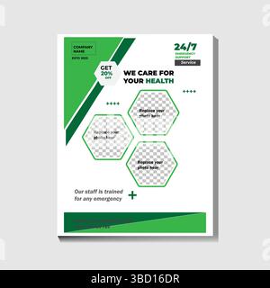 Professionelle Healthcare Flyer Vorlage mit 24/7 Notfall-Support und Rabatt Angebot für Gesundheit Stock Vektor