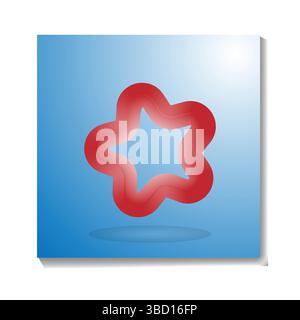 Abstrakte rote Sternform auf blauem Hintergrund mit 3D-Effekt und dezentem Schatten Stock Vektor