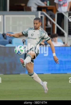 Ariel Lassiter #7 von Portland Timbers FC dribbelt den Ball im Achtelfinale des U.S. Open Cup zwischen Portland Timbers FC und San Jose Earthakes im PayPal Park. Am 20. Mai 2025 in San Jose, Kalifornien. (Foto von Ismael Sanchez Garcia/Eyepix Group/SIPA USA) Stockfoto