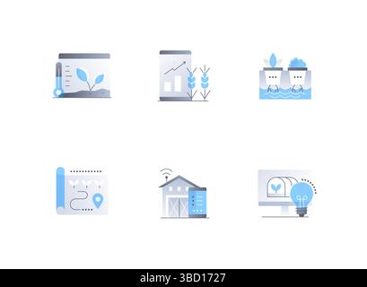 Intelligente Landwirtschaft und Landwirtschaft – Symbole im flachen Design Stock Vektor