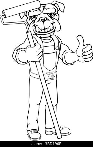 Bulldog Maler Dekorateur Paint Roller Mascot Mann Stock Vektor