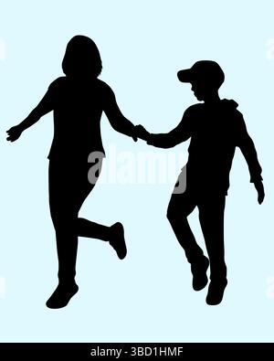 Mutter-Kind-Silhouette geht Hand in Hand Stock Vektor