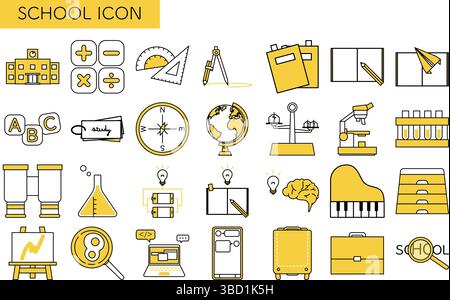 Einfache Linienzeichnung Symbolsatz von Schule und Studium, Vektorillustration Stock Vektor