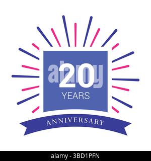 20 Jahre Jubiläum Feiern Logo Design Konzept 20 Jahre Jubiläum Retro Vektor Emblem isolierte Vorlage. Stock Vektor