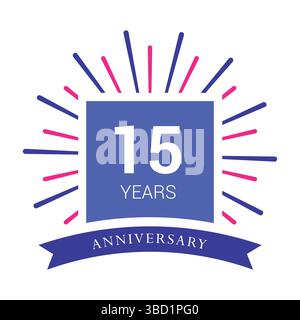 15 Jahre Jubiläum Feiern Logo Design Konzept 15 Jahre Jubiläum Retro Vektor Emblem isolierte Vorlage. Stock Vektor