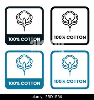 Set Aus 100 % Baumwolle Mit Pflegesymbolen. Verwenden Sie für 100 % Baumwollprodukte Pflegesymbole und Verpackungsetiketten. Stock Vektor