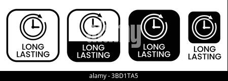 Langlebige Symbole, Logo, Etikett, Abzeichen, Aufkleber, Symbol, Emblem, Stempel, schwarz, Linie, flacher Vektor, isolierte Abbildung. Stock Vektor