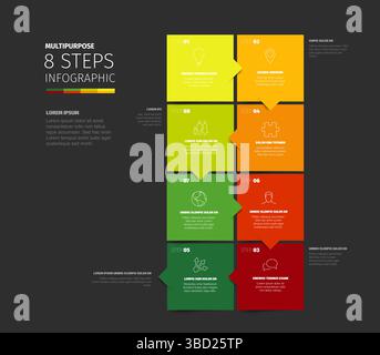 Dies ist eine universelle Infografik-Vorlage mit 8 Schritten für die Präsentation. Verwenden Sie dieses Infografik-Design, um Geschäftsprozesse oder -Schritte in einer Sequenz zu visualisieren Stock Vektor