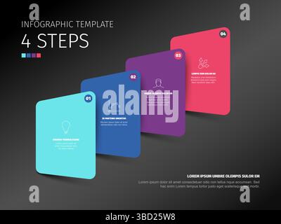 Diese moderne Infografik-Vorlage mit 4 Schritten auf dunklem Hintergrund eignet sich perfekt für Geschäftspräsentationen. Verwenden Sie diese Infografik-Vorlage mit vier Schritten bis Stock Vektor