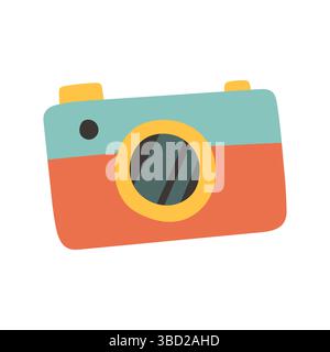 Sommer helle Kamera einfache flache Vektor-Illustration. Symbol für handgezeichnete Digitalkamera. Konzept des Kamerasymbols auf weißem Hintergrund isoliert Stock Vektor