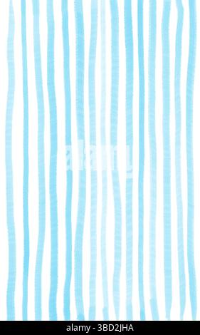 Hintergrund mit handgemalten blauen vertikalen Aquarellstreifen. Raue Formen für den Sommer, italienisches Design, Menü, Web, Banner Stockfoto