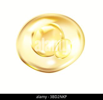 Goldene Kollagenkugeln innerhalb der Gelblase realistische Vektorillustration. Molekülstruktur des 3D-Objekts der Komponente auf weißem Hintergrund Stock Vektor