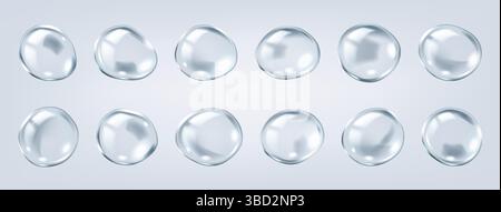 Transparente Molekülblasen von Kollagenstrukturen realistische Farbsymbole gesetzt. Hautpflegemedizinische Forschung an 3D-Objekten bündeln sich auf Grau Stock Vektor