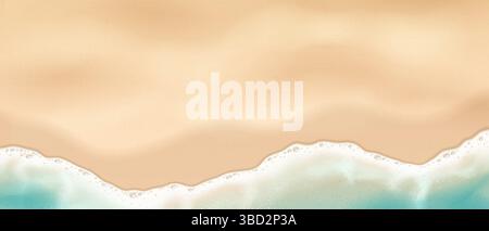 Die Abbildung zeigt einen Sandstrand mit sanften Wellen in weichem Beige und Blau. Dieses ruhige Küstenbild ist ideal für sommerliche Designs und Hintergründe. Stock Vektor