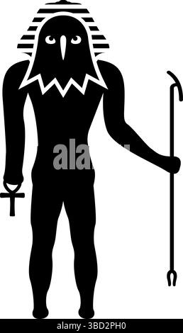 Ägypten Sonnengott Gottheit Ra alt mit Falkenkopf Icon schwarze Farbe Vektor Illustration Bild flach Stil einfach Stock Vektor