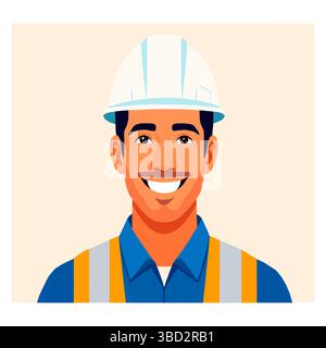 Vektor-Illustration Porträt eines Bauarbeiters mit Helm und Sicherheitsweste Stock Vektor