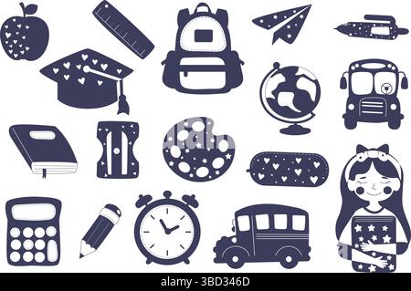 Satz schwarzer Silhouettensymbole auf weißem Hintergrund. Stock Vektor