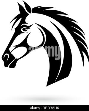 Logo-Vorlage mit einem stilisierten schwarz-weißen Pferdekopf auf weißem Hintergrund Stock Vektor