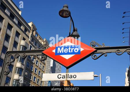 Metro-Schild, Callao Station, Madrid, Spanien, Europa Stockfoto