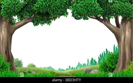 Tapetenlandschaft mit grünen Eichen Stock Vektor