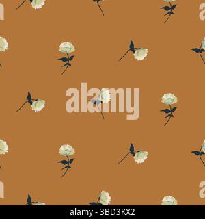 Gemütlicher Herbst Blumen nahtloser brauner Muster Hintergrund für Herbstblume Jahreszeit. Design für Mode, Stoff, Textil, Tapeten, Verpackung und Wohnkultur. Stock Vektor