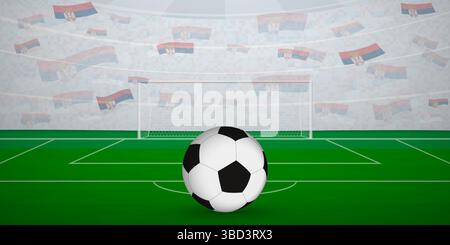 Serbische Fußballarena voller Fans mit Nationalflaggen, Illustration für Sportereignisse. Ideal für den Einsatz bei Sportveranstaltungen, Designs mit Fußballmotiven, Stock Vektor